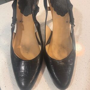 Elegant Black Women's leather Slingback Shoes